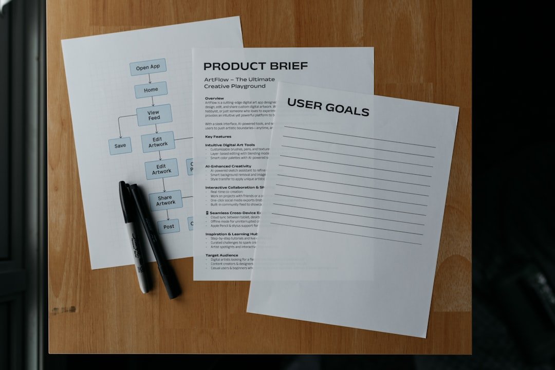 Documents and a pen lay on a wooden surface.